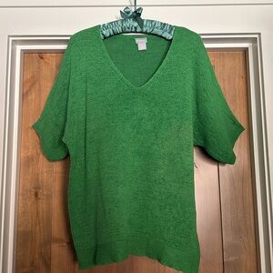 Chico’s Kelly Green Linen blend Sweater Women's 2/L V-Neck Lagenlook Coastal